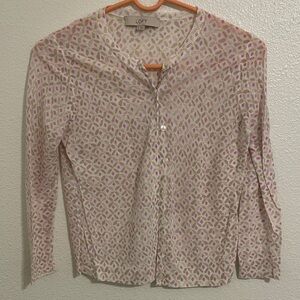 LOFT Men's Pink and White Geometric Shirt